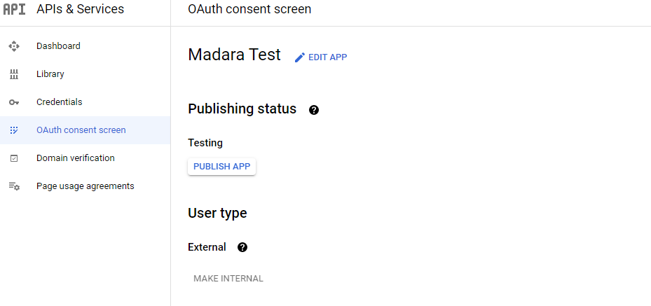 Oauth consent screen