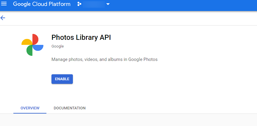 Enable Photos Library API