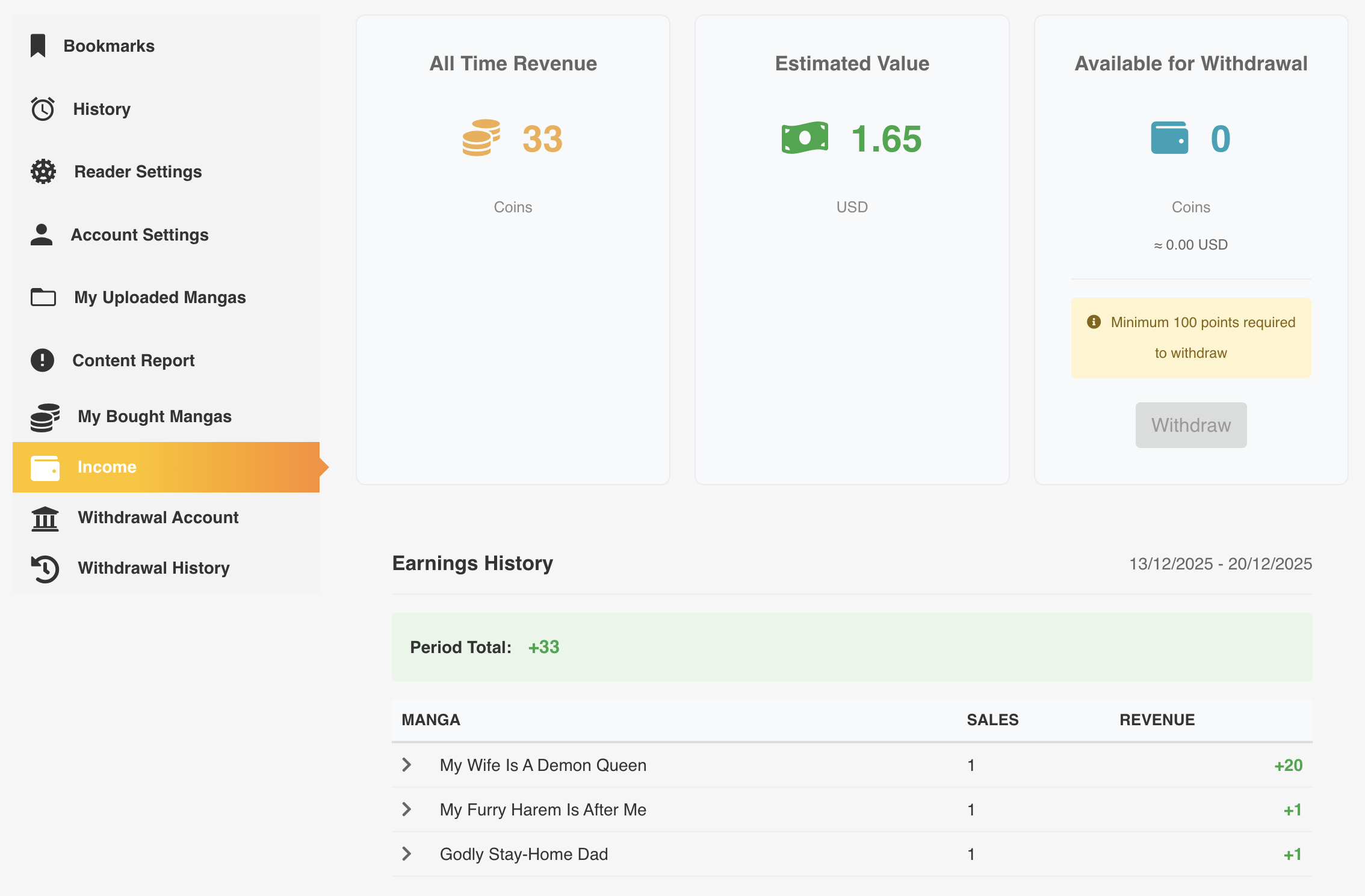 Manage Uploader Income